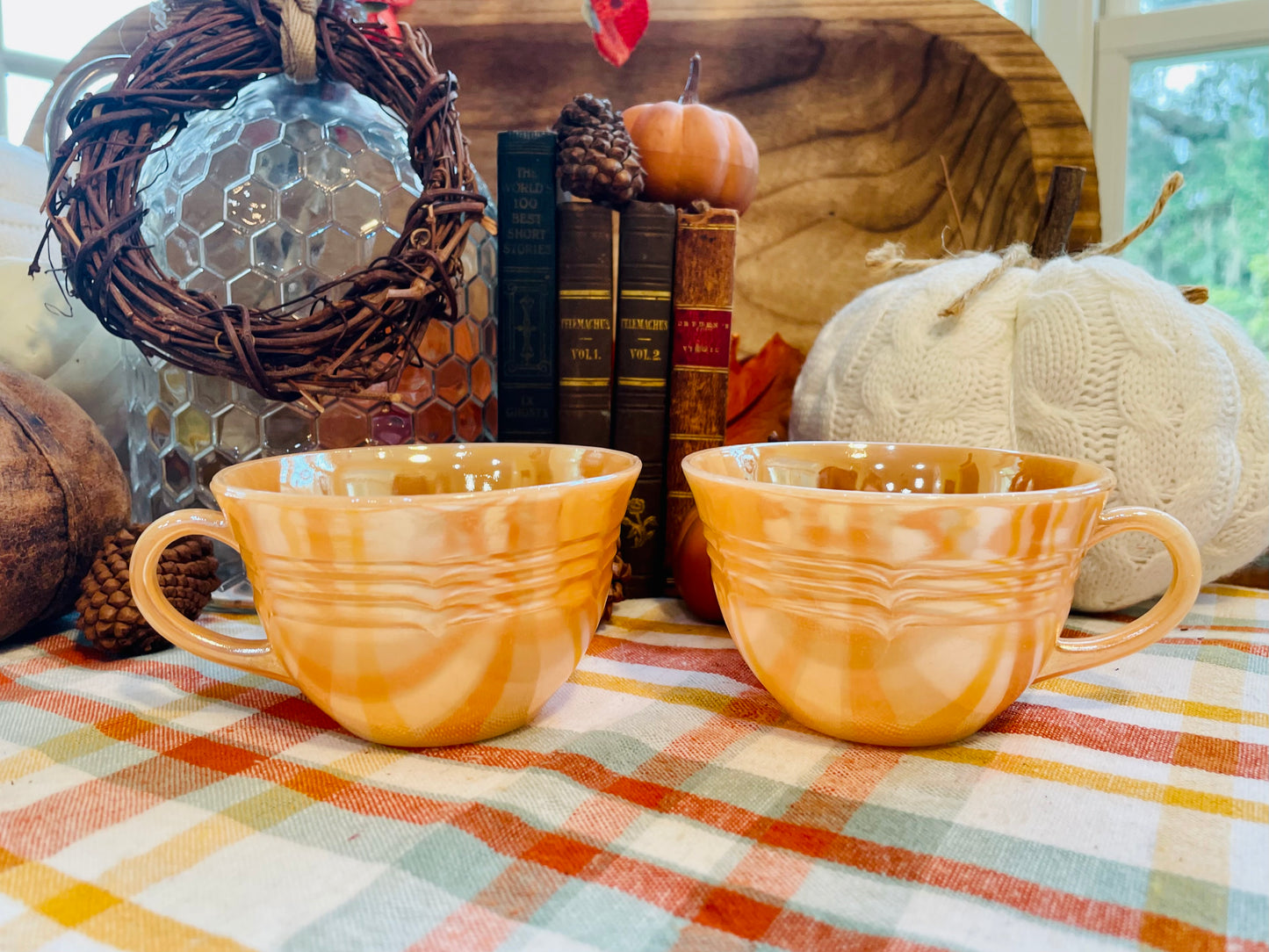 Antique 1950s Fire King Peach Lusterware Tea Set