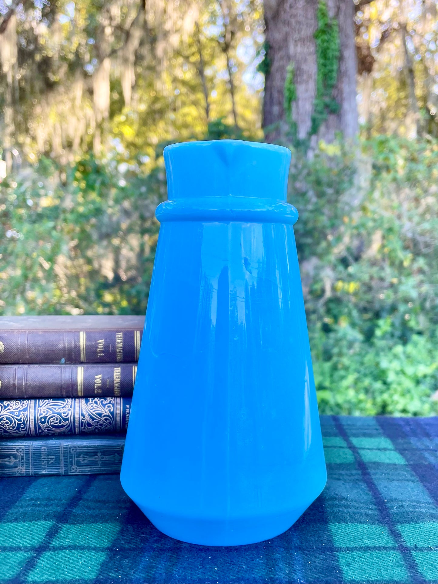 vintage french opaline pitcher, blue opaline glass pitcher, antique french opaline, raised base mark glass, swirl mark opaline, portieux vallerysthal style, 6 inch blue opaline jug, hand blown french pitcher, robins egg blue creamer, embossed mold mark glassware, collectible french milk glass, turquoise opaline pitcher, victorian blue opaline, french opaline with base mark victorian decor french victorian decor 19th century antiques ocean blue glass thebrokenbirdcompany free shipping