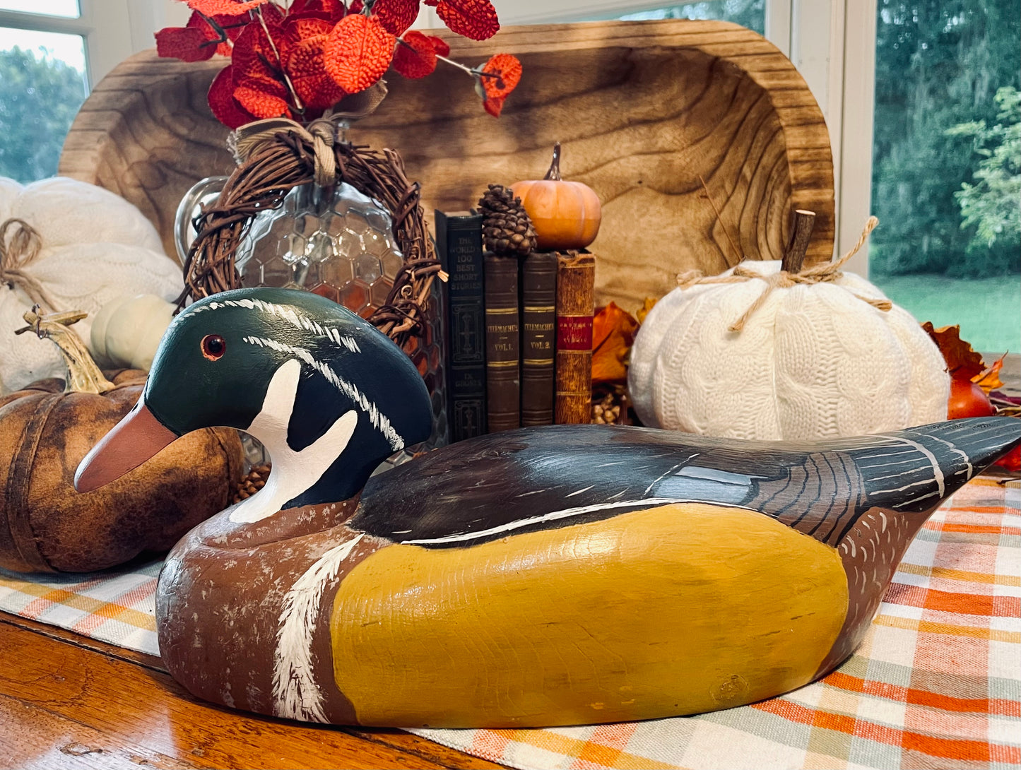 Vintage Wooden Duck Decoy Male Wood Duck Country Themed Home Decor Office Decor