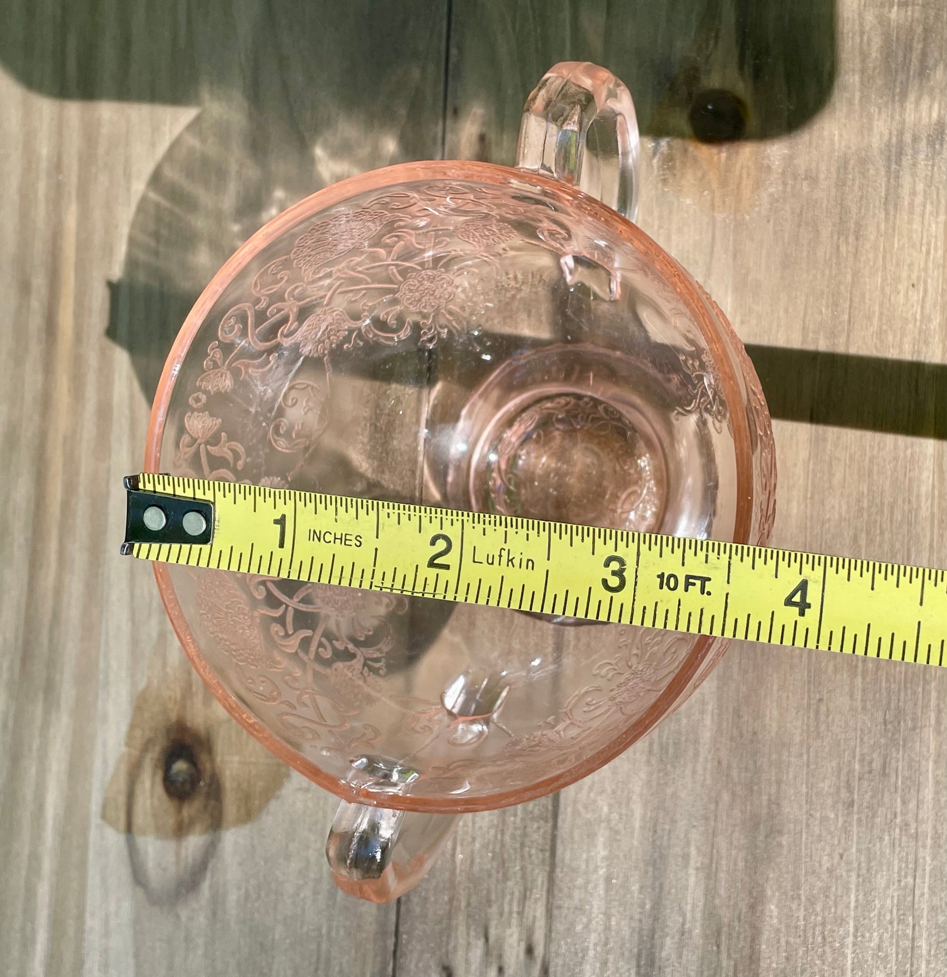 Vintage Blush Pink Footed Bon Bon Dish 1943 Kay Pattern Produced by Lancaster Glass Company pink depression glass blush pink rose pink elegant cup floral etched pedestal cup thebrokenbirdcompany free shipping rare pink glass gift for her christmas princess cup floral etched pink