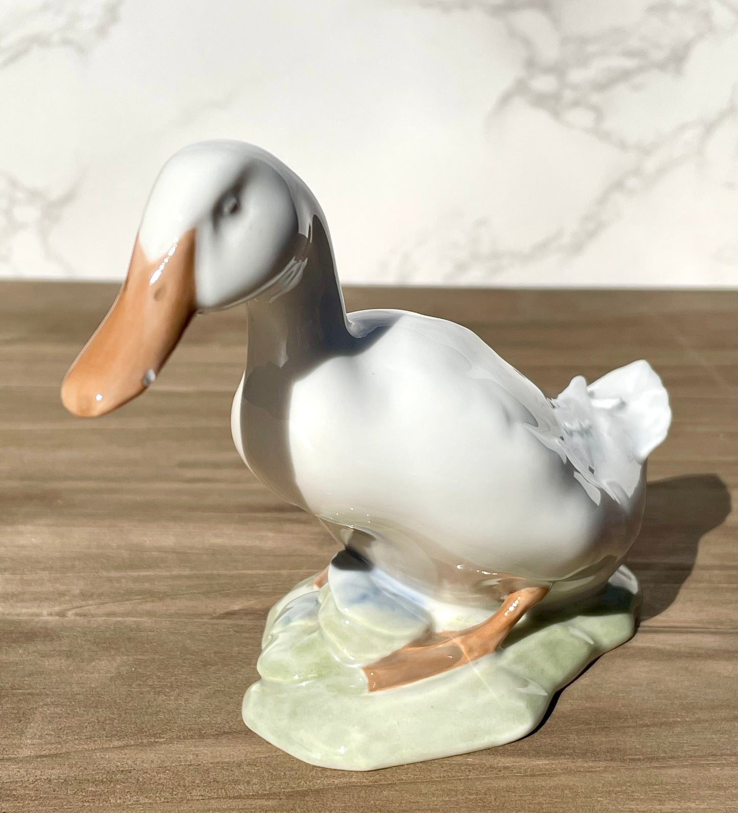 1936 Royal Copenhagen drake duck walking on green grass figurine 1192 PE RA embossed on base 1936 production olaf matheisen designed RC figurine Duck lovers gift housewarming gift thebrokenbirdcompany free shipping glossy porcelain rare royal copenhagen ducks signed statue duck statue lake house decor gift for her christmas gift 