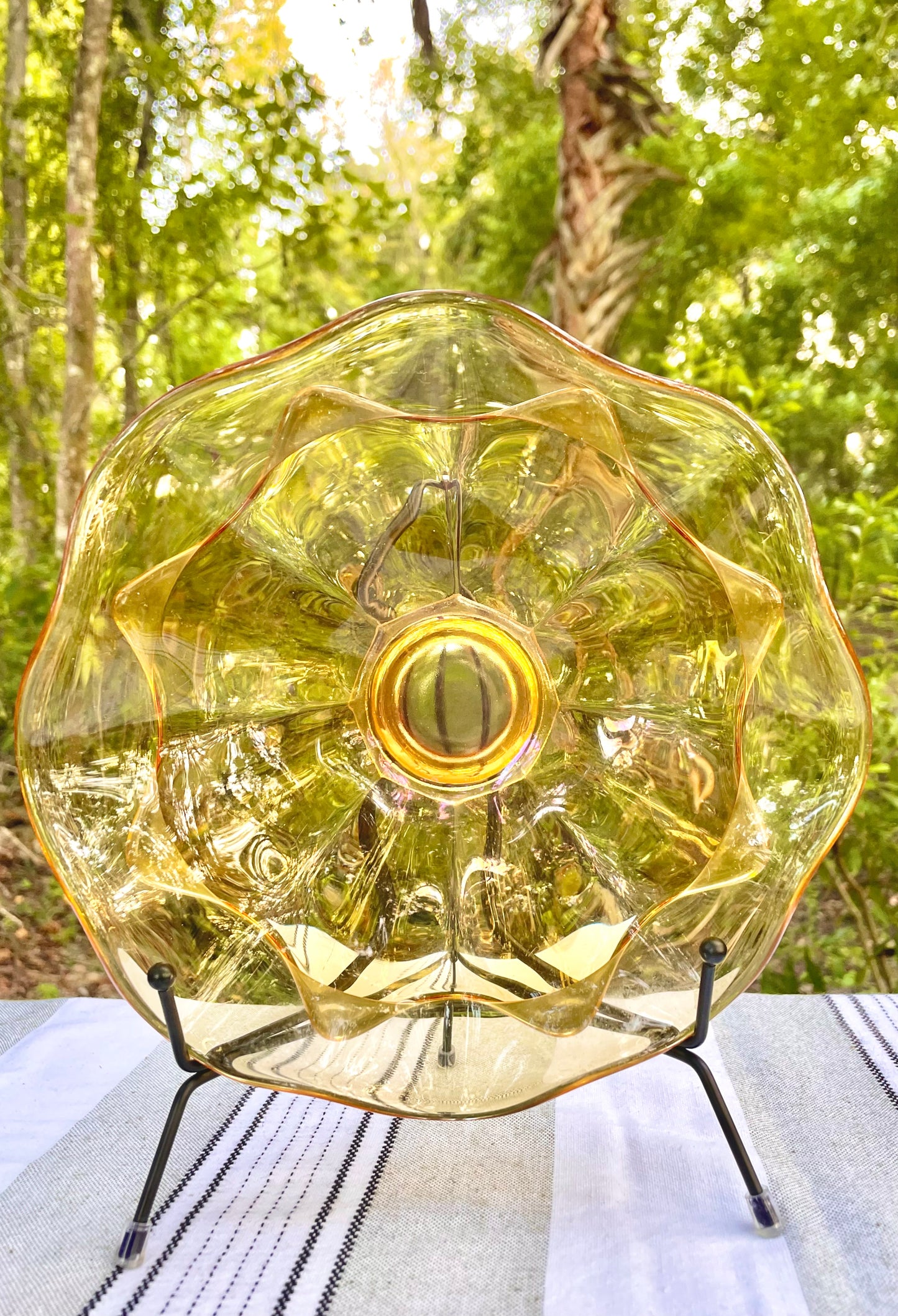 viking glass bowl, viking epic bowl, double ruffle viking, double crimped viking glass, amber viking glass, mid century modern viking, viking amber candy dish, 8 inch viking ruffled bowl, golden amber viking bowl, viking glass company, mcm art glass bowl, vintage viking double ruffle, honey amber ruffled dish, west virginia glass, 1960s viking glass, viking persimmon bowl thebrokenbirdcompany free shipping vintage home decor mcm decor