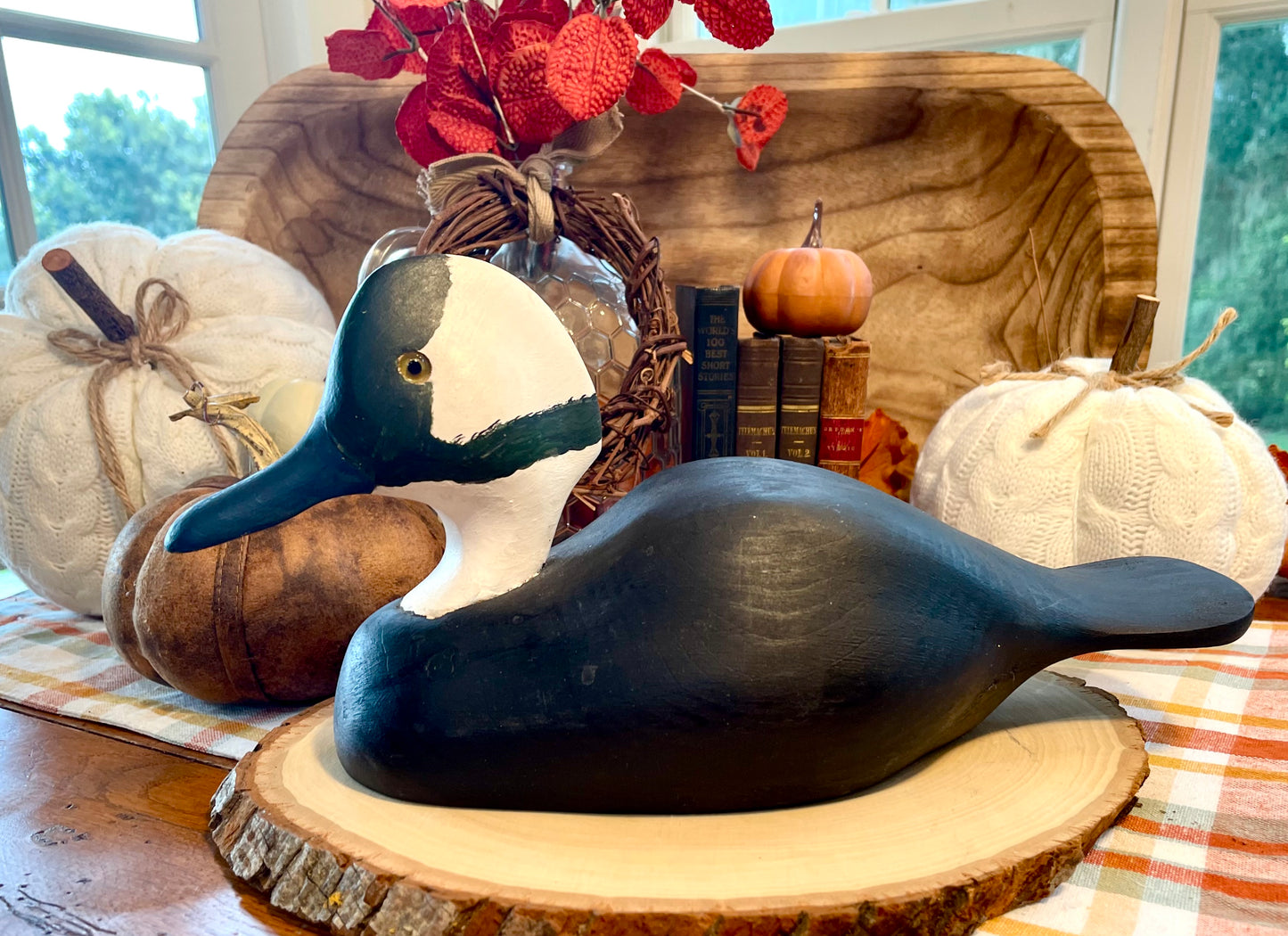 Vintage Common Goldeneye Duck Decoy Country Themed Home Decor Black and White Duck Hand Carved Duck Decoy