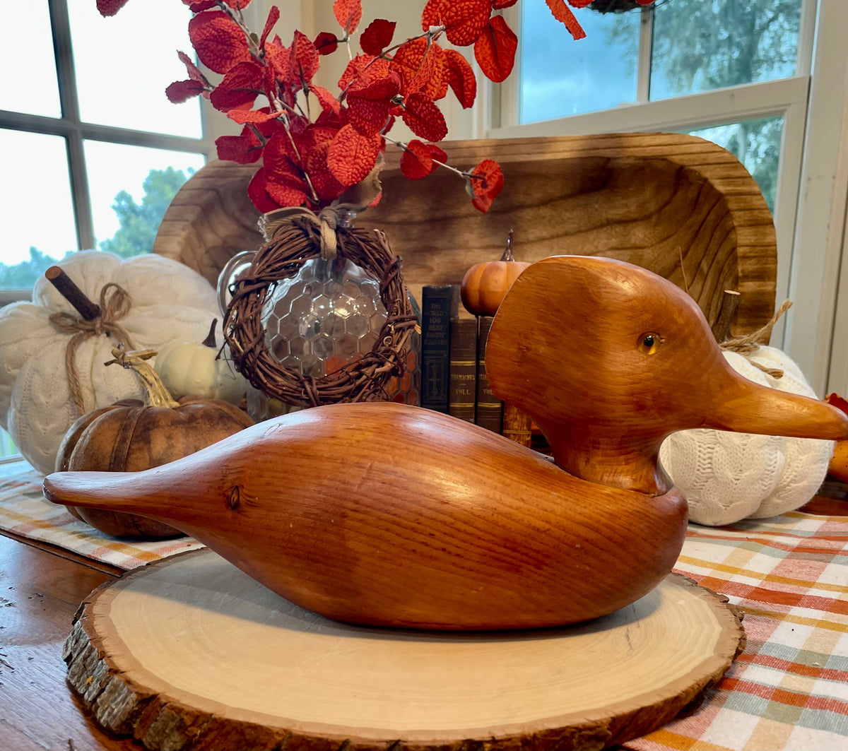 Duck decoy vintage wood carved Duck decoy office decor like house decor gift Duck decor hand carved duck decoy, wooden duck decoy, glass eyes duck, rustic duck sculpture mallard decoy, natural wood duck, folk art bird, 14 inch duck decoy, cabin decor, farmhouse fall decor, wooden waterfowl, hunting decor, carved bird figurine, autumn centerpiece, primitive wood duck  hand carved duck decoy, wooThebrokenbirdcompany farmhouse birthday gift vintage gift vintage Duck statue