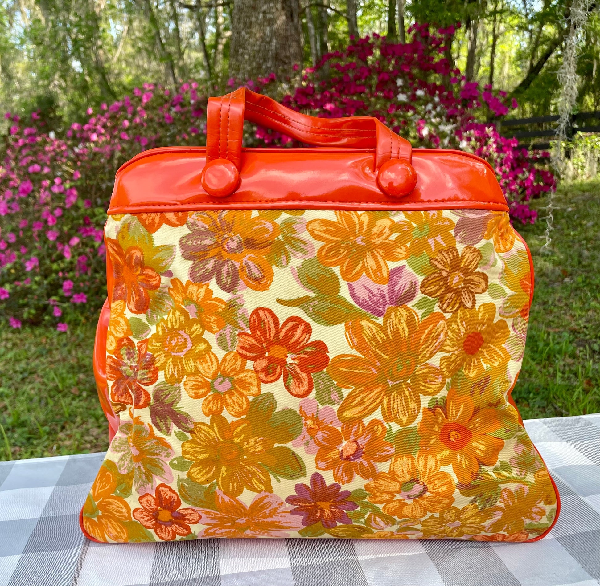 Vintage Retro Orange Canvas 1960s Flower Power Purse Large canvas purse vintage gift for her retro purse flower orange purse Thebrokenbirdcompany unique purse