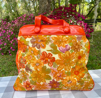 Vintage Retro Orange Canvas 1960s Flower Power Purse Large canvas purse vintage gift for her retro purse flower orange purse Thebrokenbirdcompany unique purse