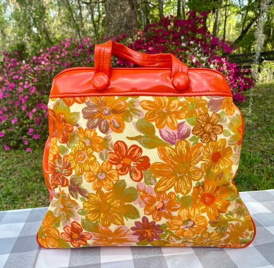 Vintage Retro Orange Canvas 1960s Flower Power Purse Large canvas purse vintage gift for her retro purse flower orange purse Thebrokenbirdcompany unique purse