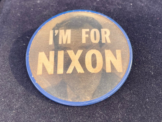 1960 nixon campaign button, i’m for nixon, lenticular flasher button, vari-vue nixon, holographic campaign pin, richard nixon memorabilia, 1960 presidential election, patriotic political button, vintage american history, presidential collectibles, nixon lodge, original campaign pinback Thebrokenbirdcompany free shipping history lover 