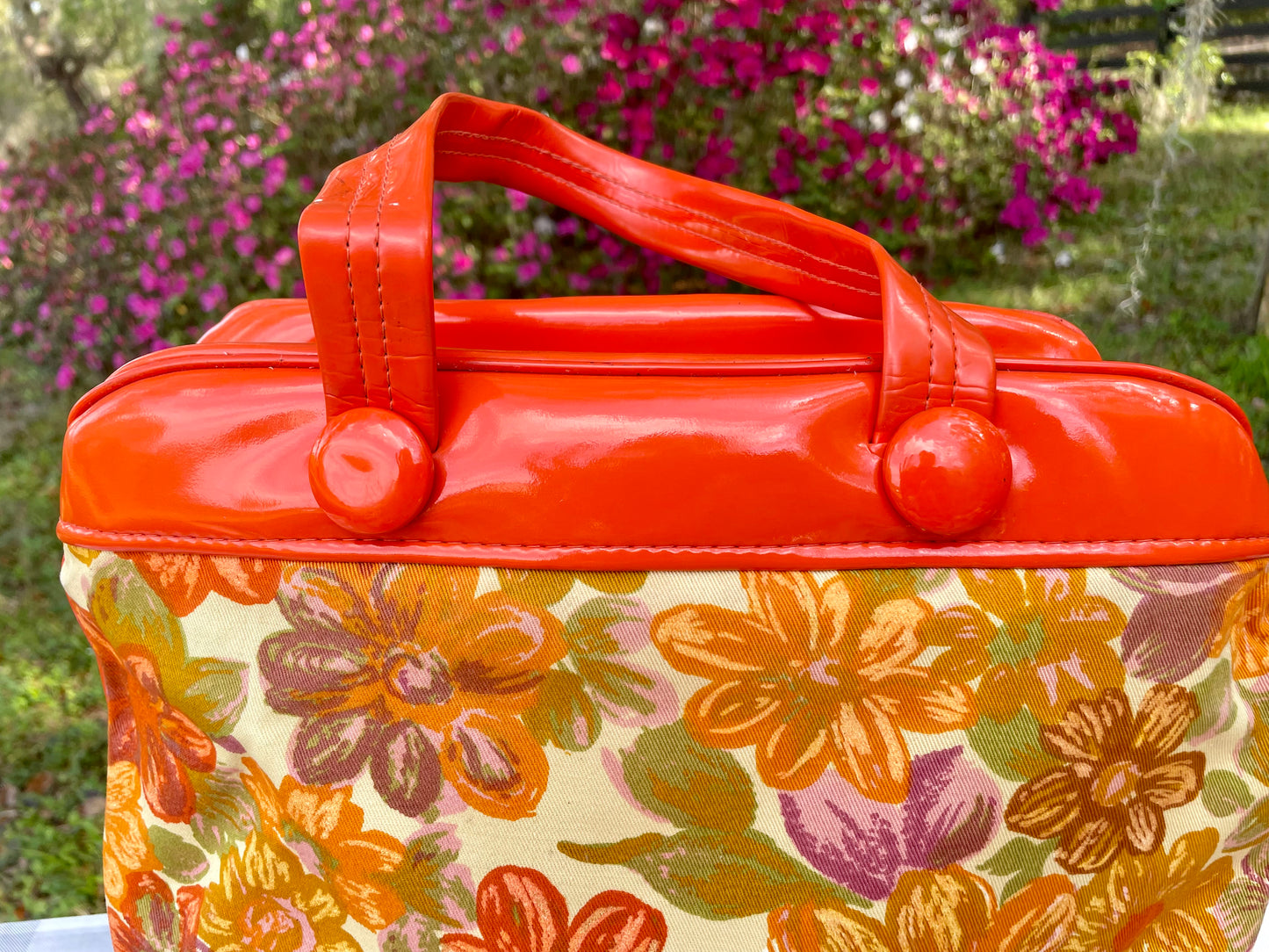 Vintage Retro Orange Canvas 1960s Flower Power Purse Large canvas purse vintage gift for her retro purse flower orange purse Thebrokenbirdcompany unique purse