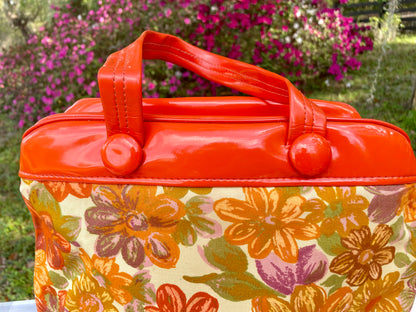 Vintage Retro Orange Canvas 1960s Flower Power Purse Large canvas purse vintage gift for her retro purse flower orange purse Thebrokenbirdcompany unique purse