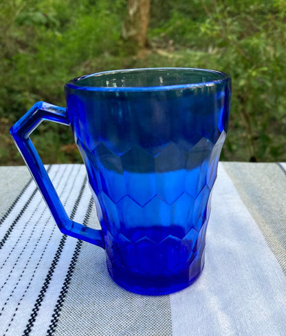 Antique Hazel Atlas Cobalt Blue Depression Glass Honeycomb Pattern 4 Inch Juice Cup with Handle the broken bird company small glass juice cup grandparents little juice cup depression glass juice cup favorite cup Cobalt blue glass kitchenware free shipping Thebrokenbirdcompany 