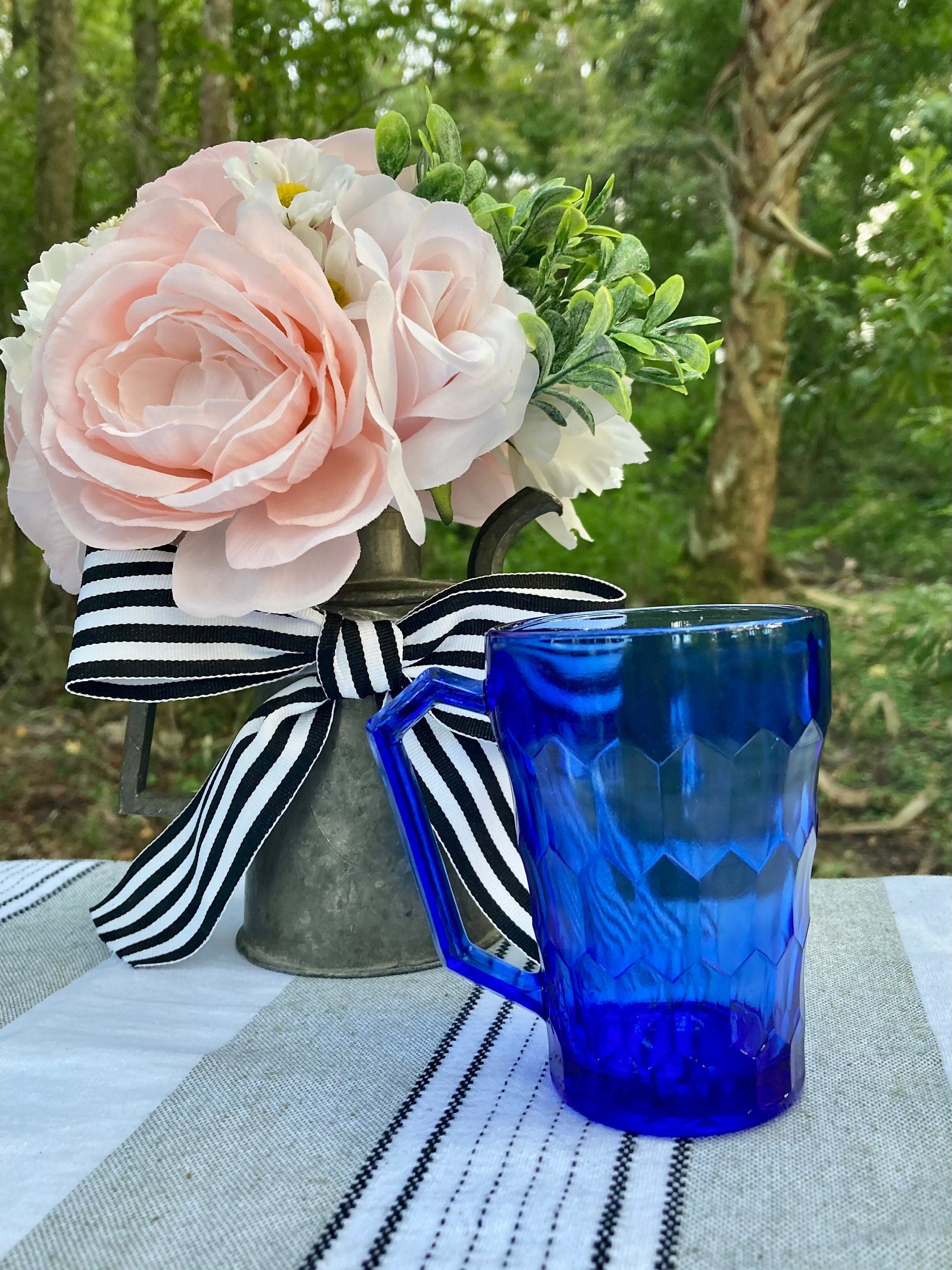 Harrods アンサンブル 青 Antique Hazel Atlas Cobalt Blue Depression Glass Honeycomb Pattern