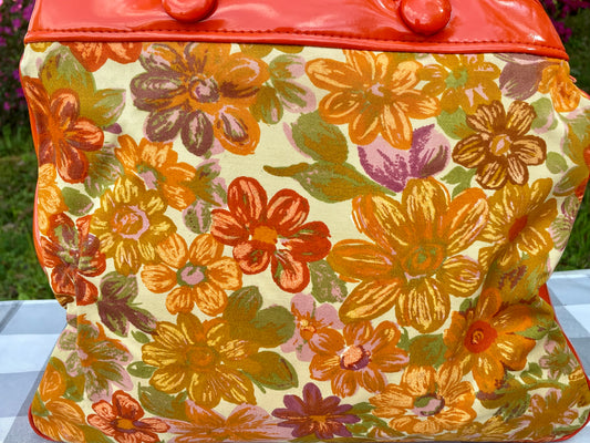 Vintage Retro Orange Canvas 1960s Flower Power Purse Large canvas purse vintage gift for her retro purse flower orange purse Thebrokenbirdcompany unique purse