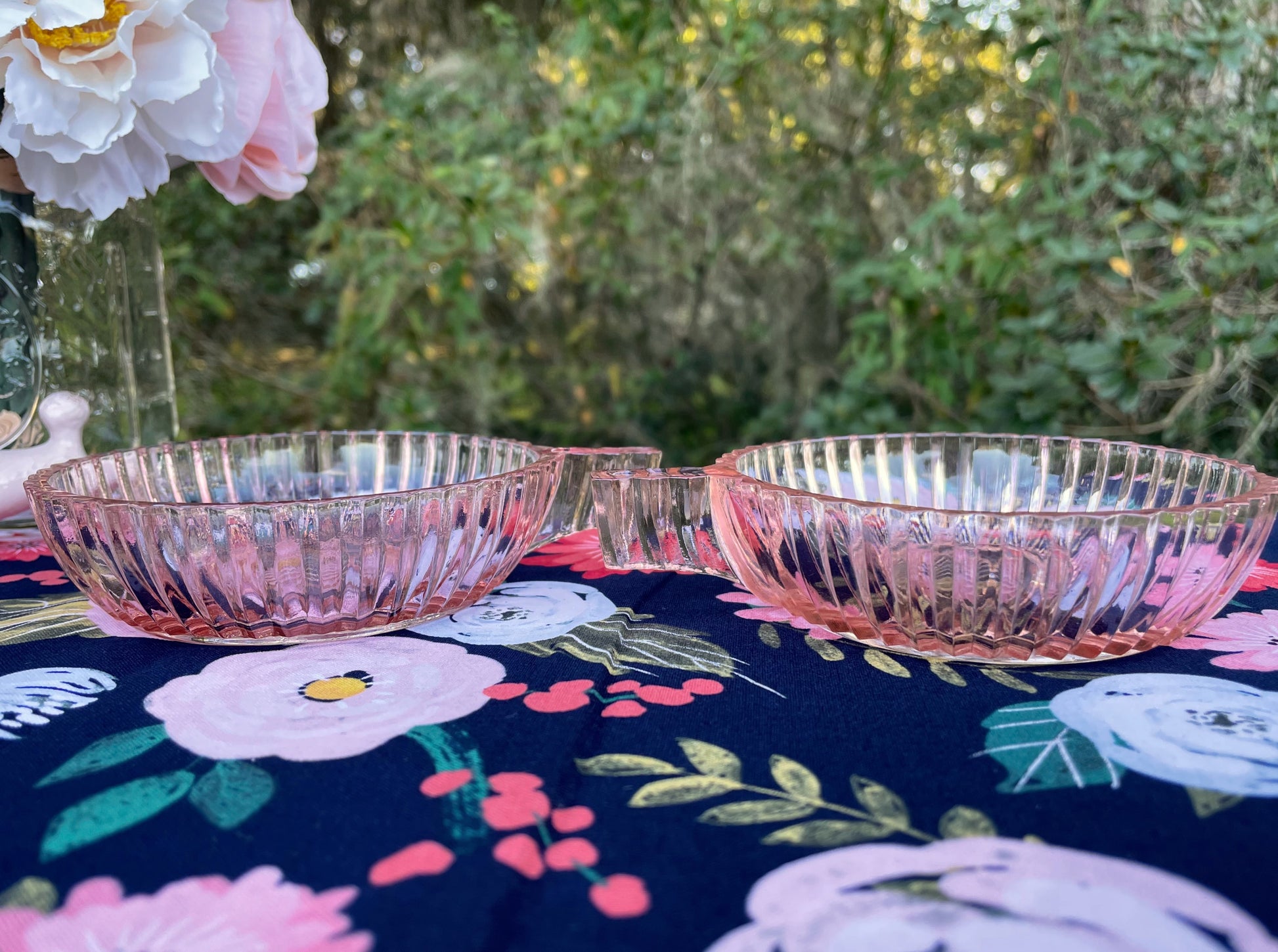 Antique Anchor Hocking Queen Mary Pink Depression Glass Set of Sauce Bowl Set of 3 and 2 Matching Cups with Handles Thebrokenbirdcompany vintage pink dishes party dishes pink glass bowl and cup Easter dinner vintage kitchen unique birthday gift