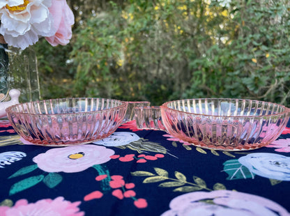 Antique Anchor Hocking Queen Mary Pink Depression Glass Set of Sauce Bowl Set of 3 and 2 Matching Cups with Handles Thebrokenbirdcompany vintage pink dishes party dishes pink glass bowl and cup Easter dinner vintage kitchen unique birthday gift
