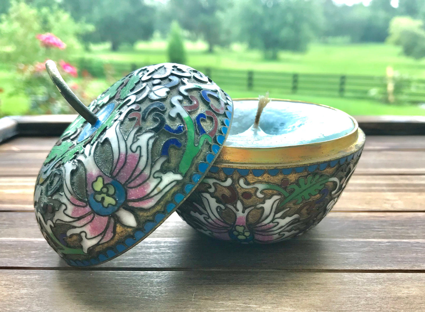 cloisonne trinket box, vintage cloisonne, apple shaped trinket box, chinese enamel box, floral cloisonne decor, gilded brass apple box, antique style trinket holder, enamel jewelry box, oriental apple container, collectible cloisonne apple, mid century chinese export, colorful enamel keepsake box, brass and enamel decor, asian vintage trinket, pink floral apple box Cloisonné Apple trinket box brass mid century modern