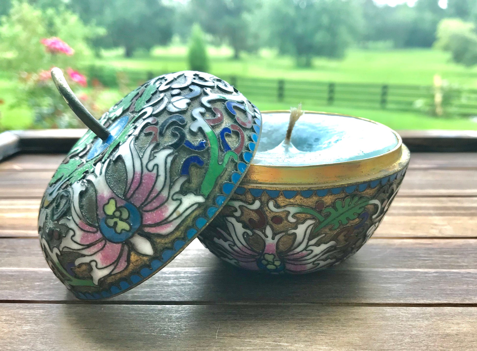 cloisonne trinket box, vintage cloisonne, apple shaped trinket box, chinese enamel box, floral cloisonne decor, gilded brass apple box, antique style trinket holder, enamel jewelry box, oriental apple container, collectible cloisonne apple, mid century chinese export, colorful enamel keepsake box, brass and enamel decor, asian vintage trinket, pink floral apple box Cloisonné Apple trinket box brass mid century modern