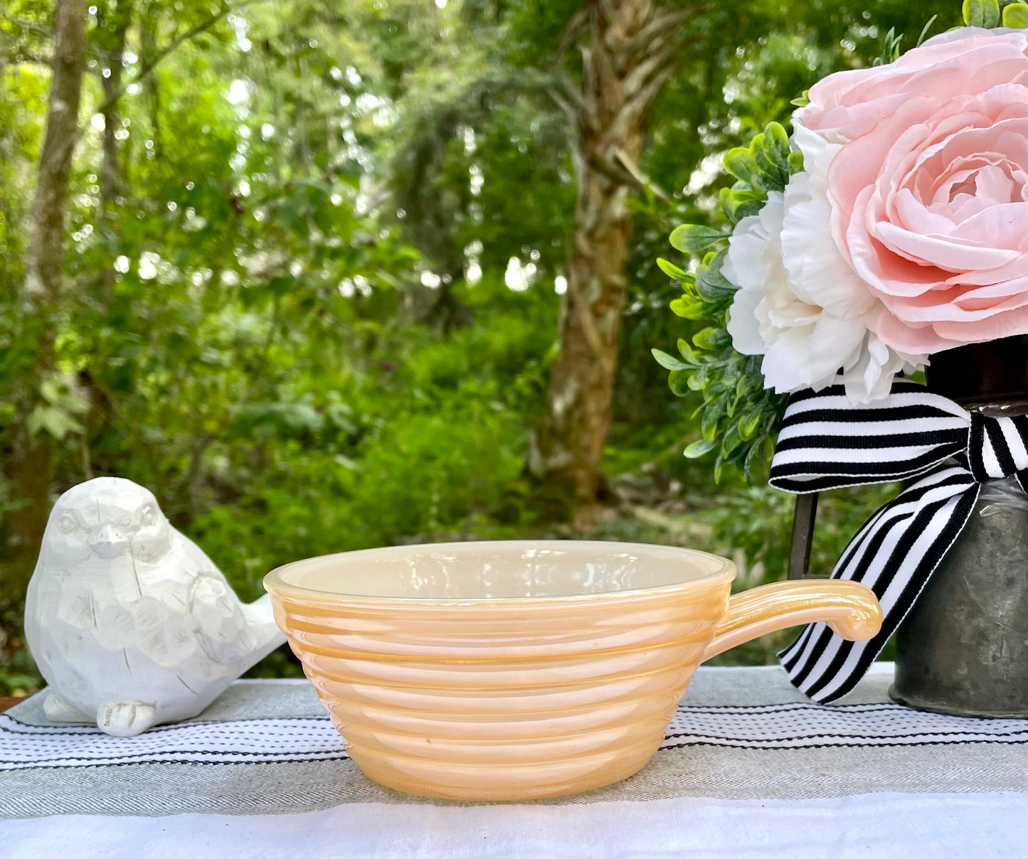 Vintage Peach Lusterware Fire King 23 Opalescent Glass Bowls with Handles