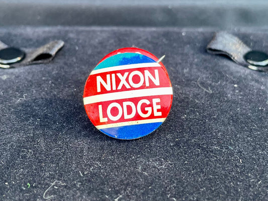 nixon lodge, 1960 campaign button, nixon lodge pin, richard nixon button, henry cabot lodge, presidential campaign pin, vintage political pinback, 1960 election memorabilia, republican campaign button, nixon for president, political americana, vintage campaign button, 1960s political pin, green duck button (if marked), pinback button, election collectible