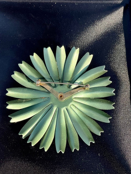 Retro shimmering green metal flower purse pin lapel pin 1960s brooch gift for her unique gift vintage pin collectible pin retro brooch Thebrokenbirdcompany