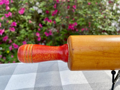 Red handled rolling pin baking ware farmhouse kitchen vintage rolling pins collectible gift for her housewarming farmhouse style rolling pin kitchenware Thebrokenbirdcompany 