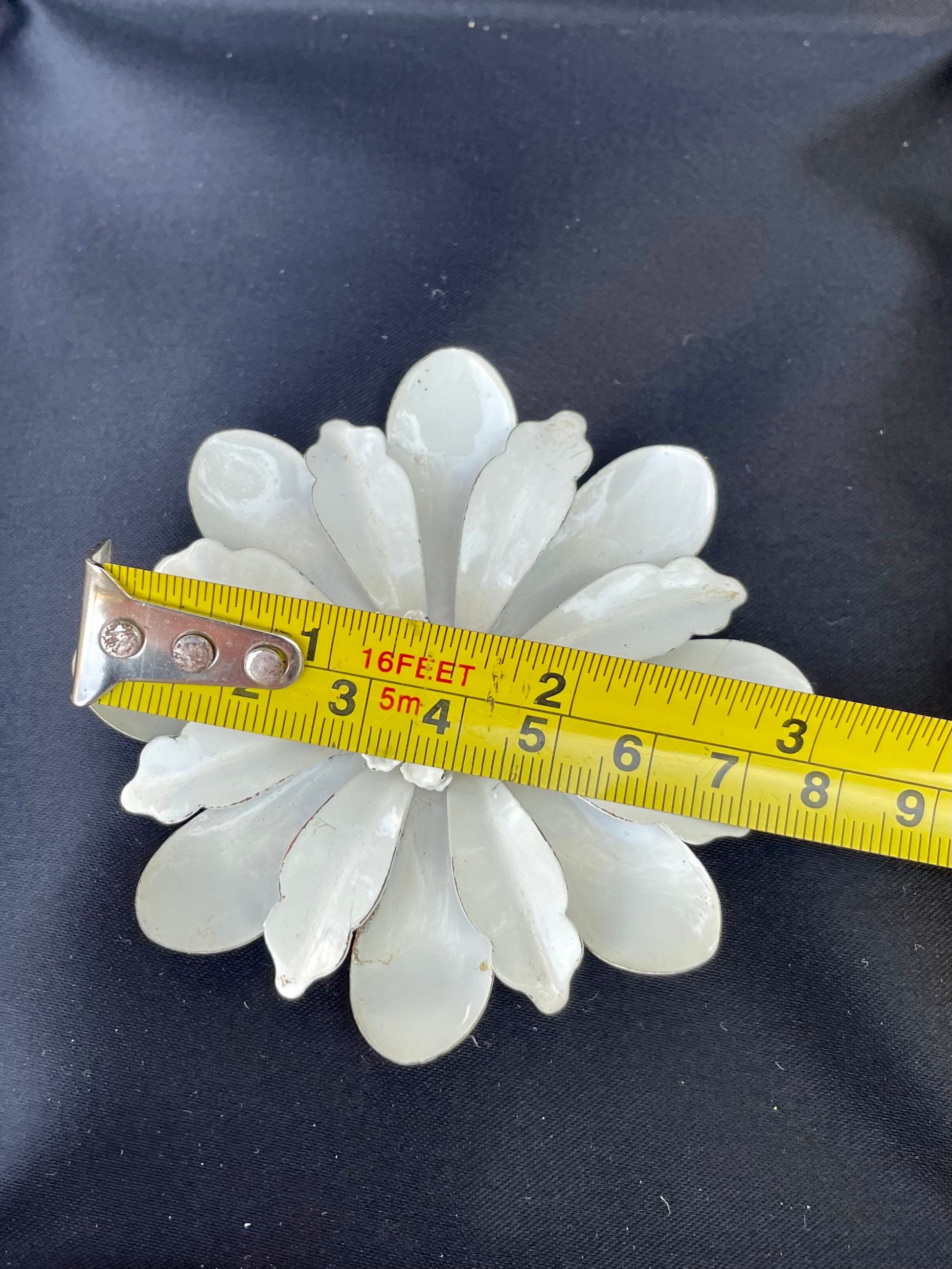 vintage white floral lapel pin with double layered petals retro metal flower brooch white flower unique gift for her Thebrokenbirdcompany 