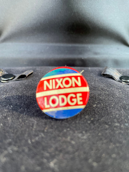 nixon lodge, 1960 campaign button, nixon lodge pin, richard nixon button, henry cabot lodge, presidential campaign pin, vintage political pinback, 1960 election memorabilia, republican campaign button, nixon for president, political americana, vintage campaign button, 1960s political pin, green duck button (if marked), pinback button, election collectible