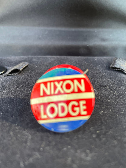 nixon lodge, 1960 campaign button, nixon lodge pin, richard nixon button, henry cabot lodge, presidential campaign pin, vintage political pinback, 1960 election memorabilia, republican campaign button, nixon for president, political americana, vintage campaign button, 1960s political pin, green duck button (if marked), pinback button, election collectible