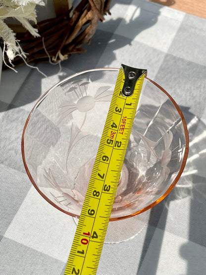 pink depression glass, etched floral coupe, vintage champagne glass, 1930s stemware, depression glass, pink glassware, Tiffin glass, floral etched, antique glass, barware, collectible glass, pink wine glass, elegant glass Thebrokenbirdcompany free shipping