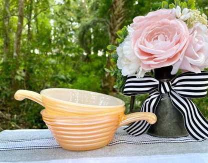 Vintage Peach Lusterware Fire King 23 Opalescent Glass Bowls with Handles