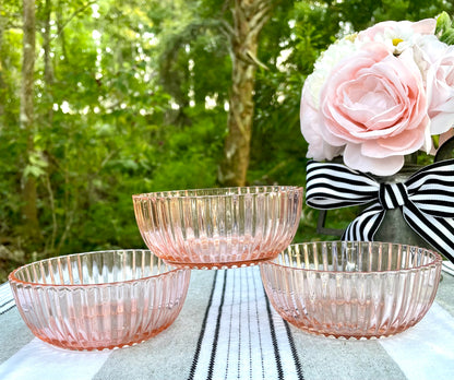 Antique Anchor Hocking Queen Mary Pink Depression Glass Set of Sauce Bowl Set of 3 and 2 Matching Cups with Handles Thebrokenbirdcompany vintage pink dishes party dishes pink glass bowl and cup Easter dinner vintage kitchen unique birthday gift