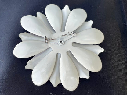 vintage white floral lapel pin with double layered petals retro metal flower brooch white flower unique gift for her Thebrokenbirdcompany 