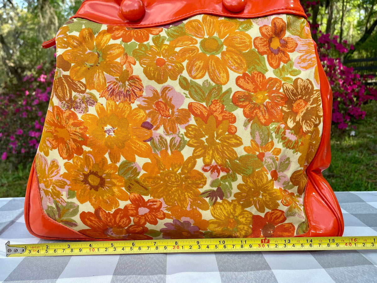 Vintage Retro Orange vintage 1960s handbag, 60s floral purse, orange vinyl bag, retro flower canvas, mid century purse, mod floral handbag, vintage daisy print, 1960s plastic handle, flower power bag, structured vintage purse, 12.5 inch handbag, retro canvas tote, midcentury modern bag, vintage orange purse, 60s fashion accessory Thebrokenbirdcompany unique purse free shipping