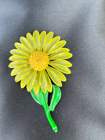 sunflower brooch, daisy brooch pin, yellow enamel pin, flower child hippie vintage sunflower pin, 1960s flower brooch, retro mod jewelry, green stem brooch, enamel flower pin, costume jewelry brooch, floral lapel pin, statement flower pin, vintage daisy pin, 3 inch brooch vintage yellow sunflower brooch 1960s retro green stem flower pin enamel daisy brooch for women vintage yellow enamel sunflower brooch pin 3 inch retro Thebrokenbirdcompany free shipping