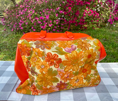 Vintage Retro Orange Canvas 1960s Flower Power Purse Large canvas purse vintage gift for her retro purse flower orange purse Thebrokenbirdcompany unique purse