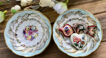 antique pilivuyt france porcelain bonbon dish 1900s gift for her antique porcelain, Pillivuyt France, antique French dish, floral bouquet design, gold accents, scalloped rim, collectible china, early 20th century, hand-painted flowers, decorative tray, bonbon dish, jewelry holder, tea accessory, Rococo style, Paris export, Mehun-sur-Yèvre pottery, luxury tableware, heirloom piece, blue swirl interior gift for her thebrokenbirdcompany free shipping