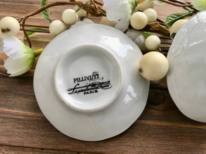 antique pilivuyt france porcelain bonbon dish 1900s gift for her antique porcelain, Pillivuyt France, antique French dish, floral bouquet design, gold accents, scalloped rim, collectible china, early 20th century, hand-painted flowers, decorative tray, bonbon dish, jewelry holder, tea accessory, Rococo style, Paris export, Mehun-sur-Yèvre pottery, luxury tableware, heirloom piece, blue swirl interior gift for her thebrokenbirdcompany free shipping