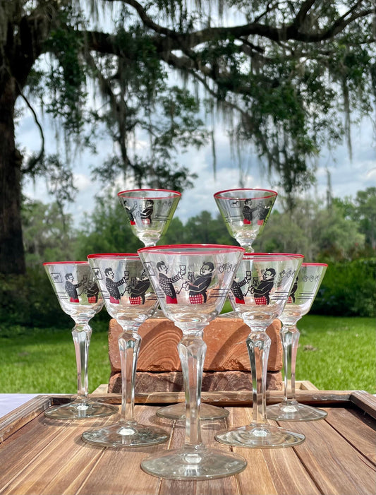 Rare Vintage Sherlock Holmes Martini Glasses Set of 8 Cocktail Glasses MCM Barware Crystal Stemware