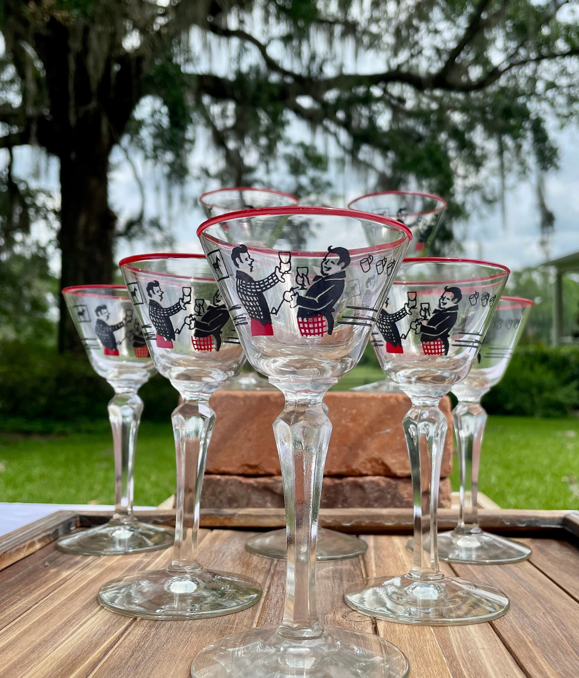 4 Vintage Etched Cocktail Martini glasses, 1950's Etched Floral