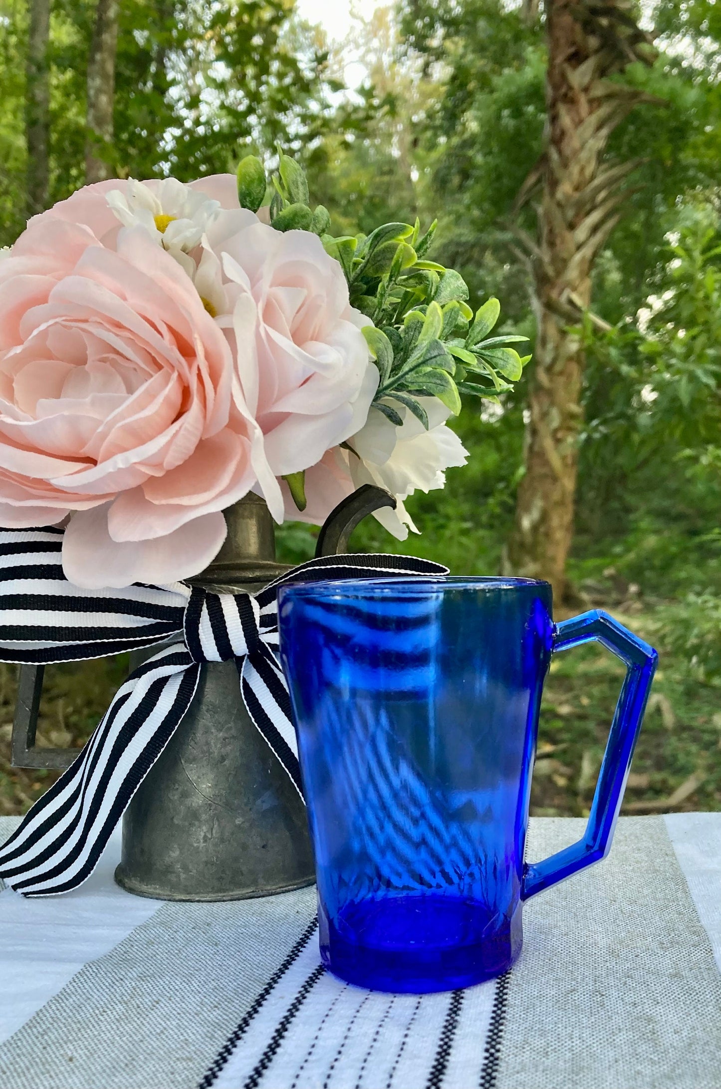 Antique Hazel Atlas Cobalt Blue Depression Glass Honeycomb Pattern 4 Inch Juice Cup with Handle the broken bird company small glass juice cup grandparents little juice cup depression glass juice cup favorite cup Cobalt blue glass kitchenware