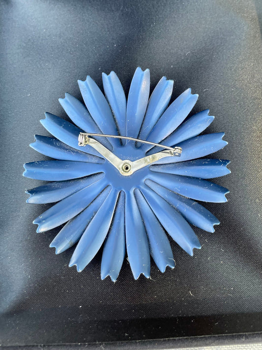 Retro shimmering blue metal flower purse pin lapel pin 1960s brooch gift for her unique gift vintage pin collectible pin Thebrokenbirdcompany 
