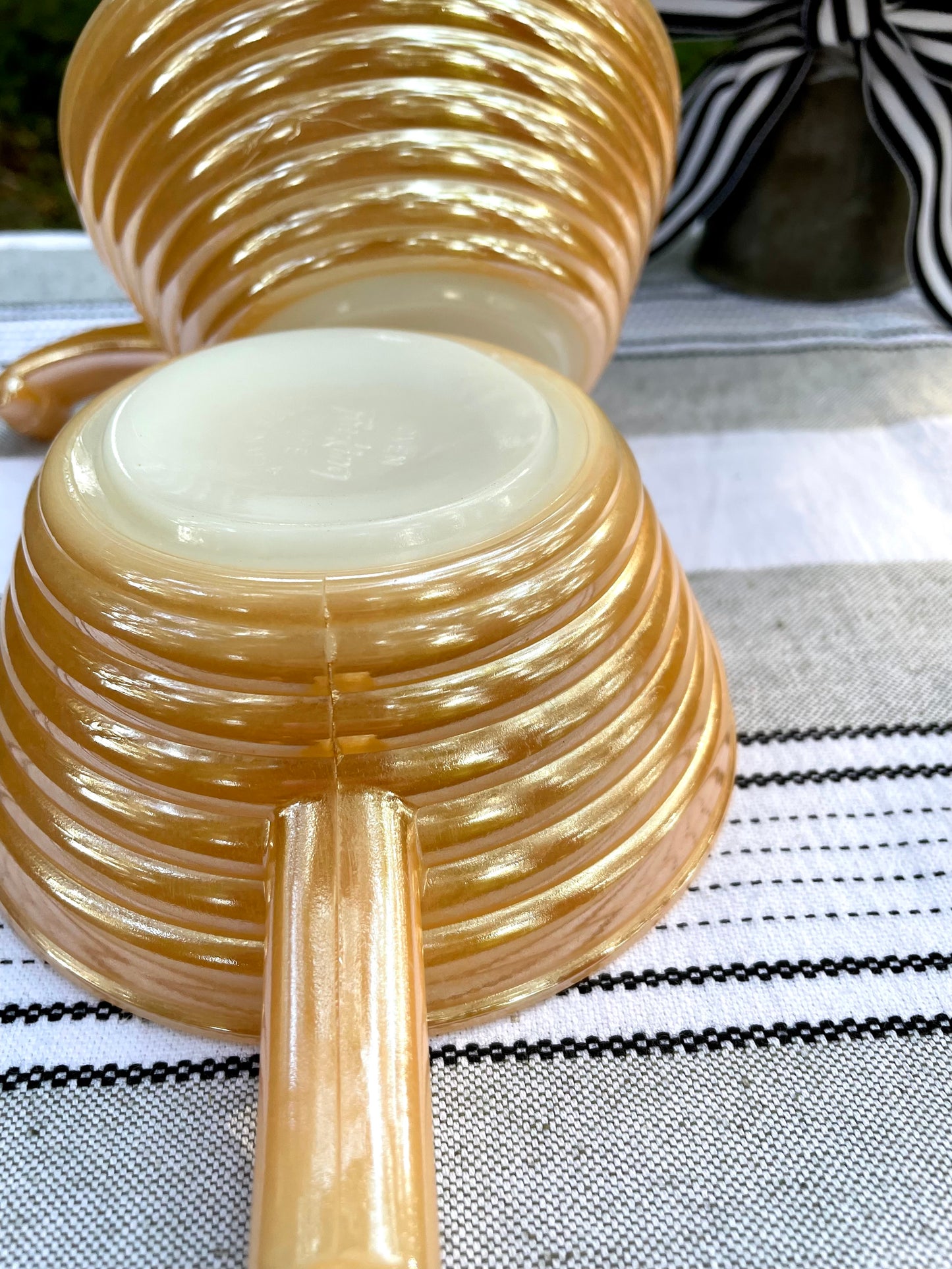 Vintage Peach Lusterware Fire King 23 Opalescent Glass Bowls with Handles