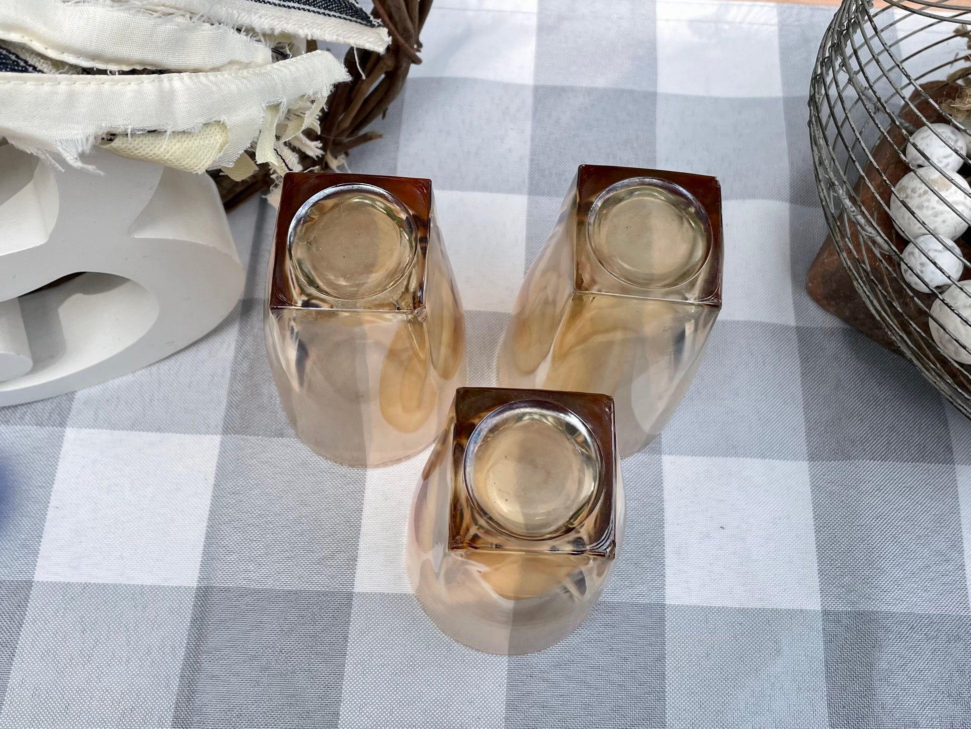 Vintage Marigold Iridescent Pitcher and 4 Tumblers Peach Luster