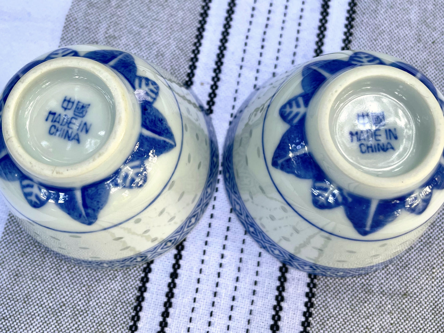 Vintage White Ceramic Blue Dragon Sake Cups and Rice Bowl Set