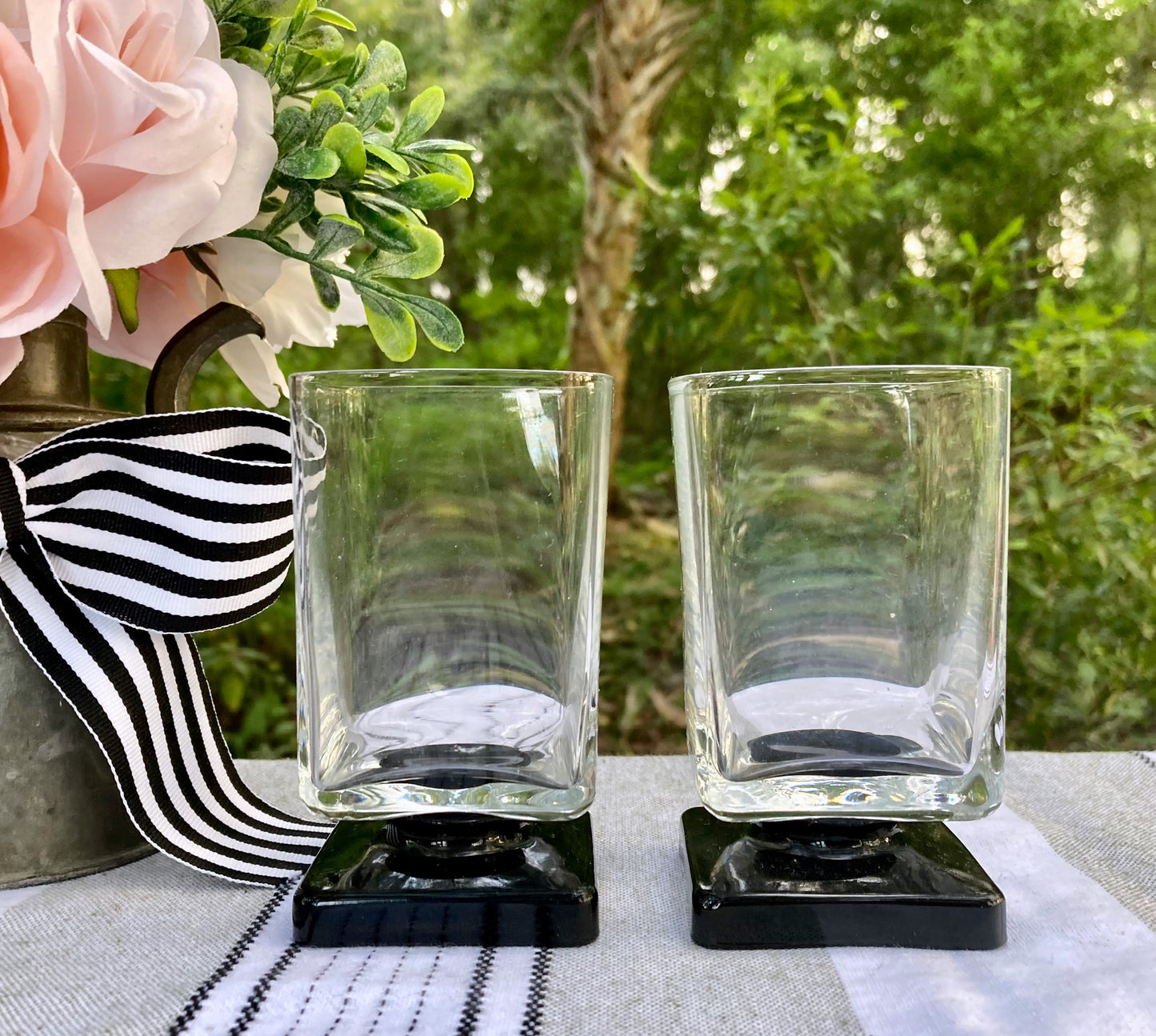 Vintage French Cristal D'arques Black Square Base Shot Glasses
