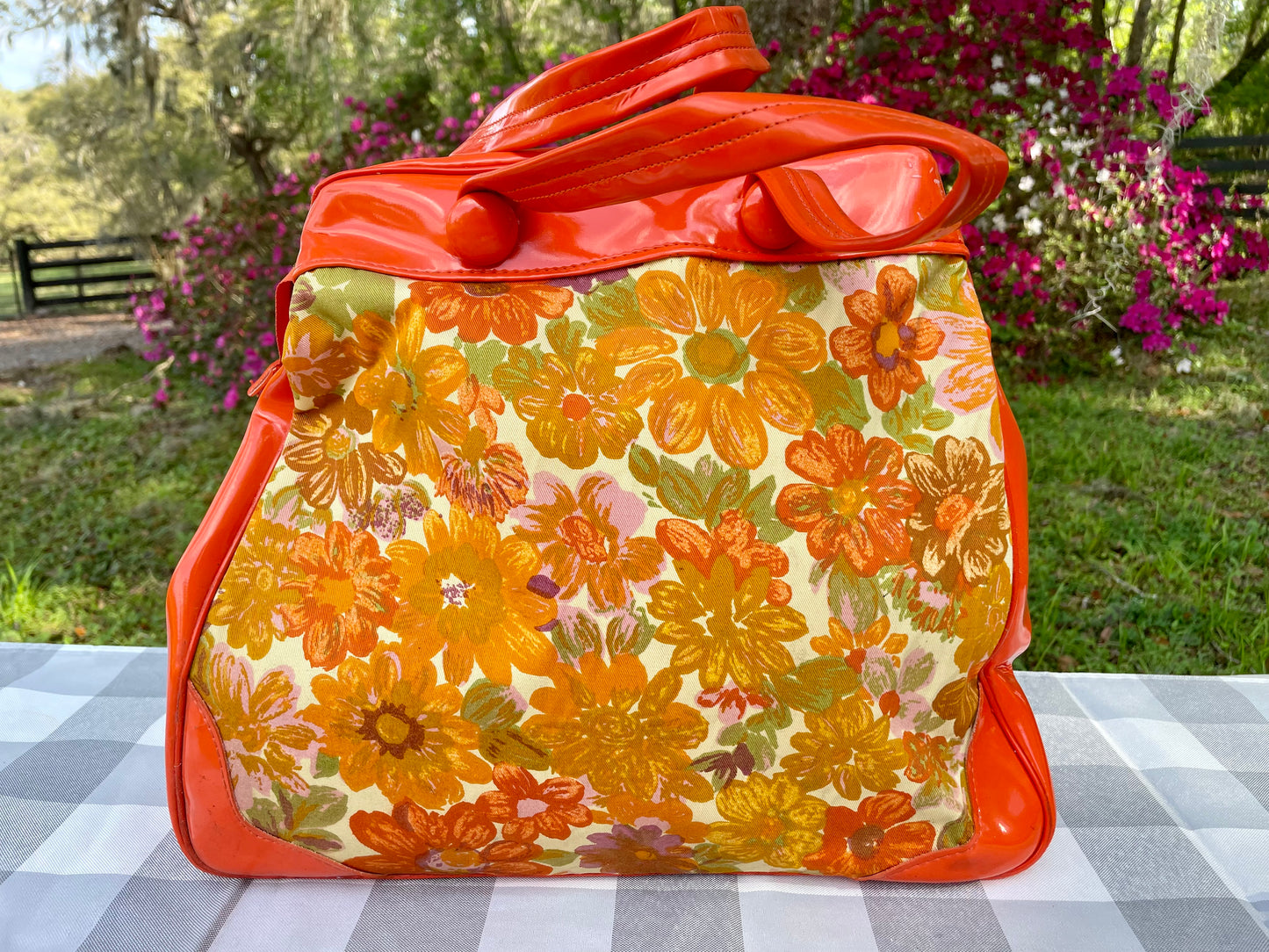 Vintage Retro Orange Canvas 1960s Flower Power Purse Large canvas purse vintage gift for her retro purse flower orange purse Thebrokenbirdcompany unique purse