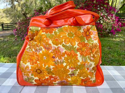 Vintage Retro Orange Canvas 1960s Flower Power Purse Large canvas purse vintage gift for her retro purse flower orange purse Thebrokenbirdcompany unique purse