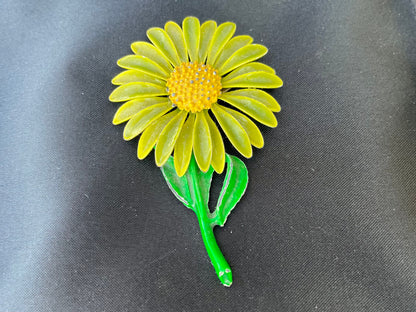 sunflower brooch, daisy brooch pin, yellow enamel pin, flower child hippie vintage sunflower pin, 1960s flower brooch, retro mod jewelry, green stem brooch, enamel flower pin, costume jewelry brooch, floral lapel pin, statement flower pin, vintage daisy pin, 3 inch brooch vintage yellow sunflower brooch 1960s retro green stem flower pin enamel daisy brooch for women vintage yellow enamel sunflower brooch pin 3 inch retro Thebrokenbirdcompany free shipping