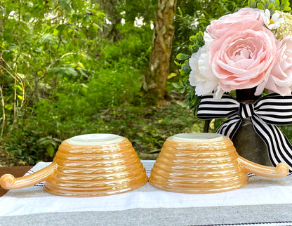 Vintage Peach Lusterware Fire King 23 Opalescent Glass Bowls with Handles