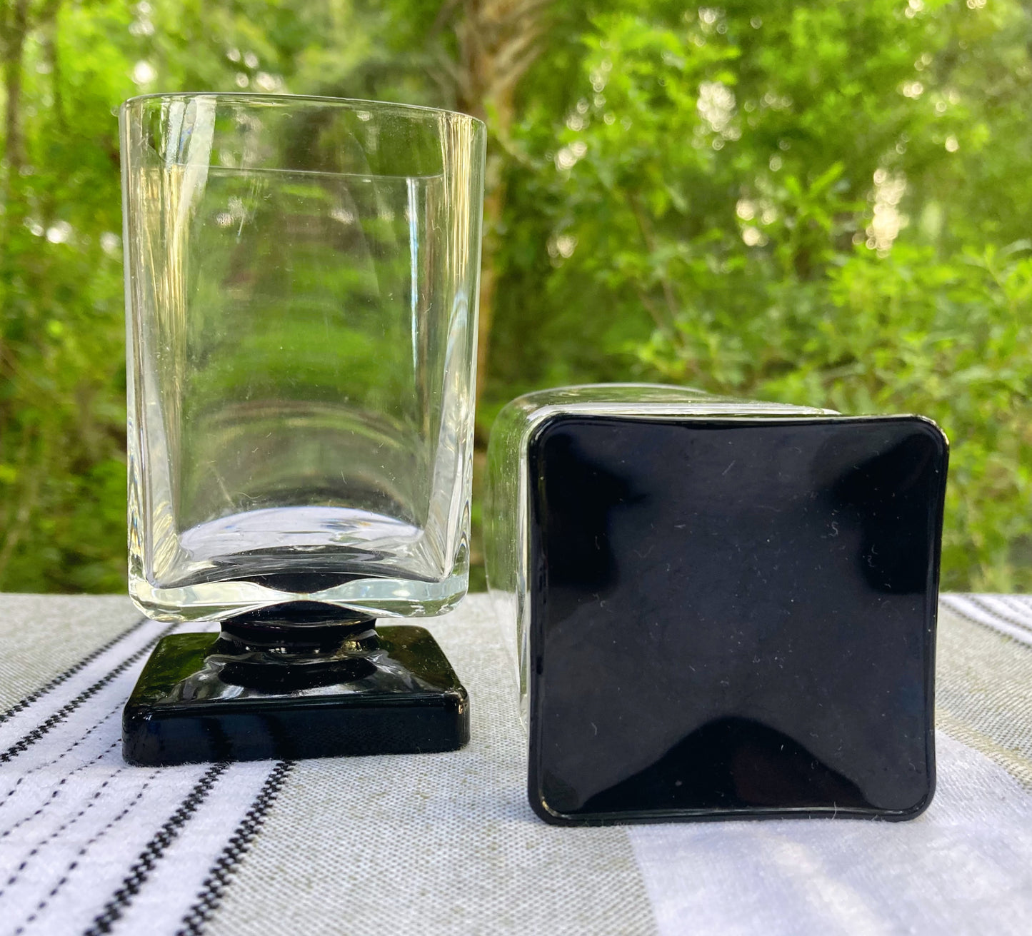 Vintage French Cristal D'arques Black Square Base Shot Glasses